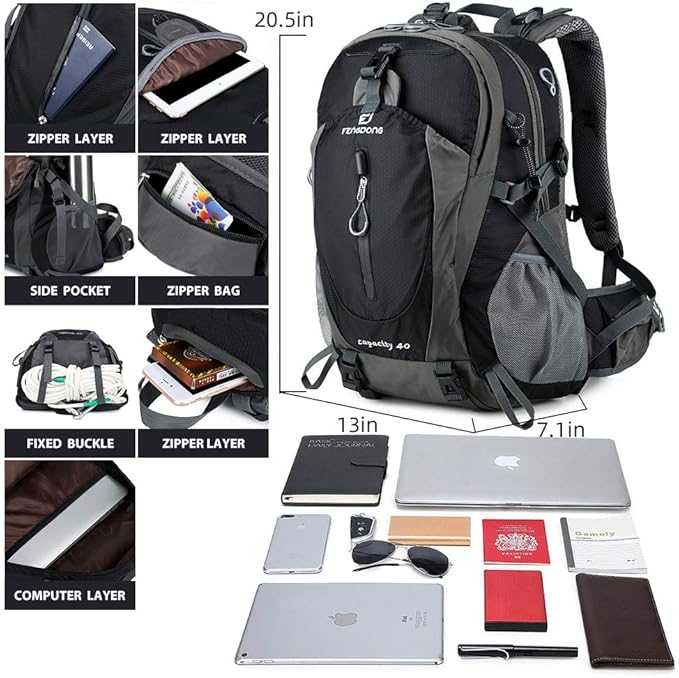 FENGDONG 40L Waterproof Lightweight Outdoor Daypack Hiking,Camping,Travel Backpack for Men Women