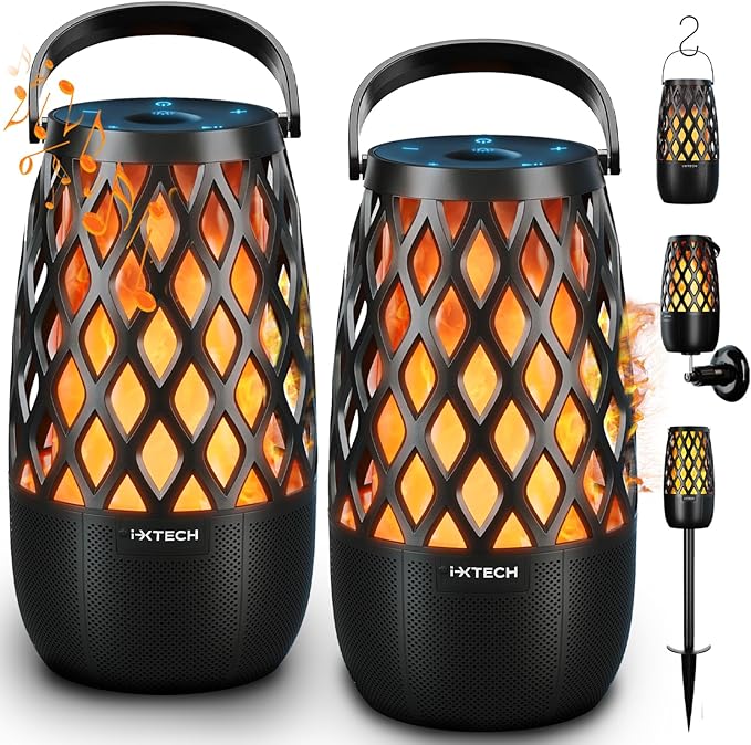 IXTECH Outdoor Bluetooth Speaker Waterproof Wireless Portable Speaker with LED Flame Lights