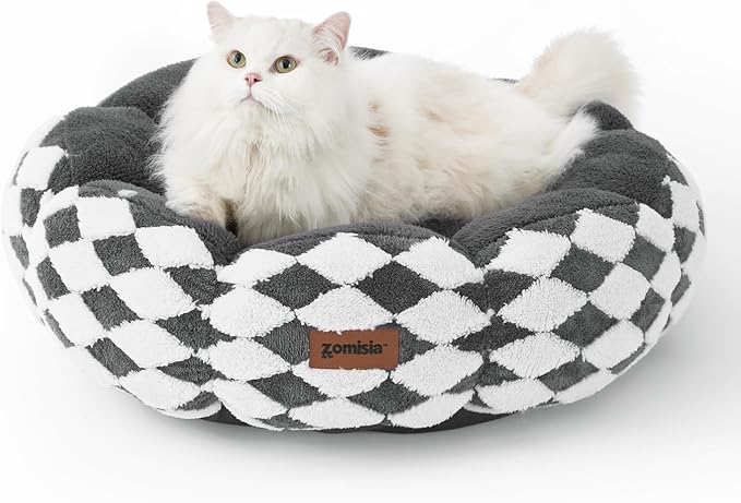 Cat Beds for Indoor Cats, Cute Donut Kitten Beds for Small Dog, Round Plush Bed for Puppy and Large