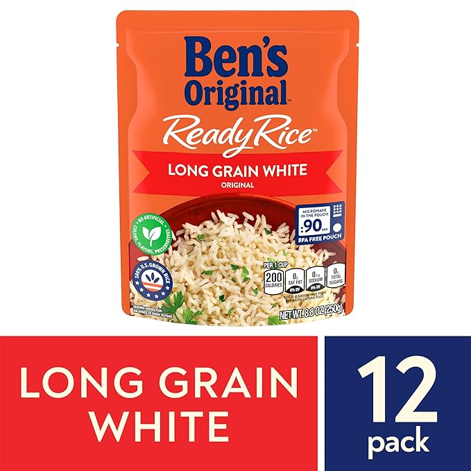 BEN'S ORIGINAL Ready Rice Original Long Grain White Rice, Easy Dinner Side, 8.8 oz Pouch (Pack of