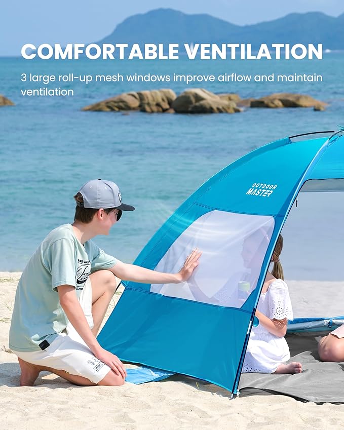 OutdoorMaster Beach Tent for 3/4 Person - Easy Setup Sun Shade Shelter, Portable Beach Shade Sun