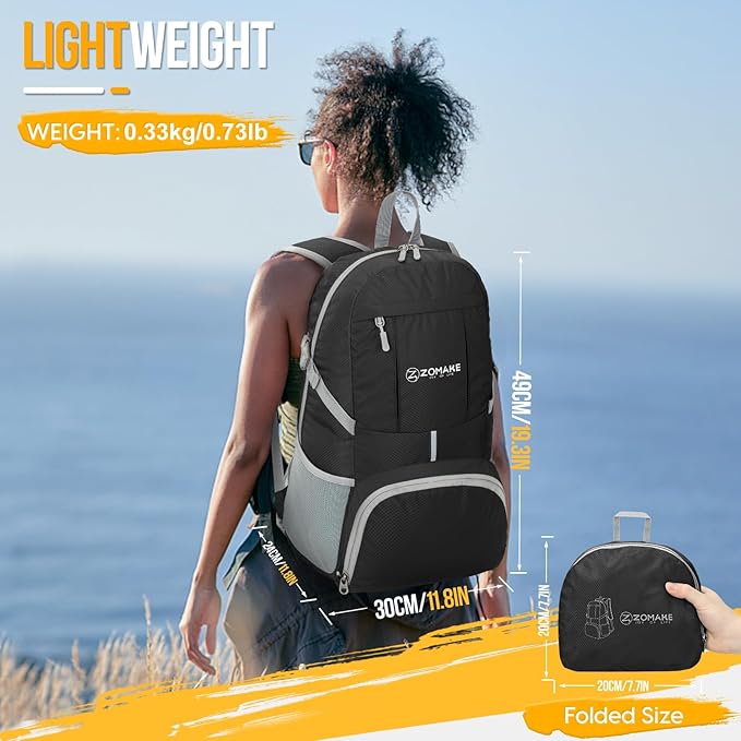 ZOMAKE Lightweight Packable Backpack 35L, Light Foldable Backpacks Water Resistant Collapsible