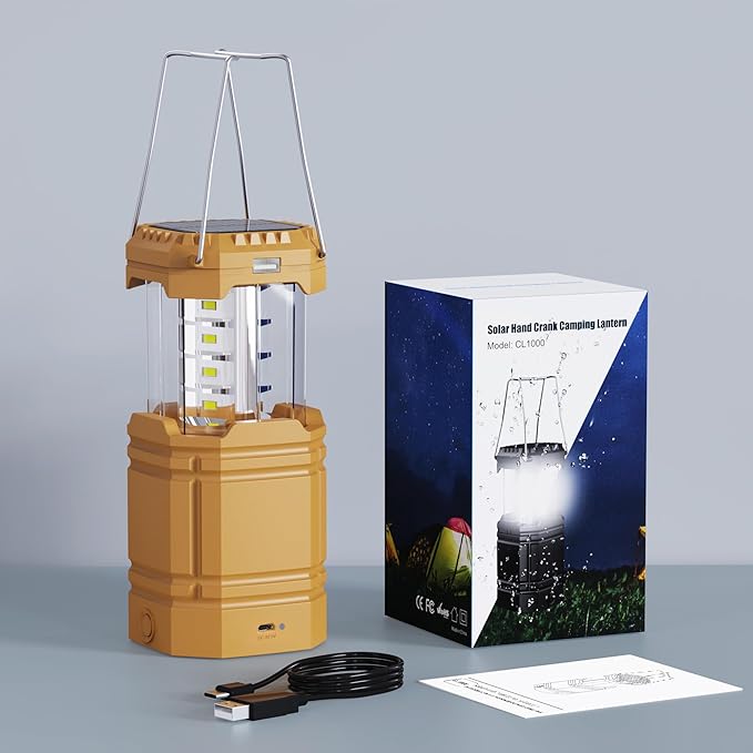 3000mAh Large Capacity Hand Crank Solar Camping Lantern, Portable Ultra Bright LED Torch, 23-26