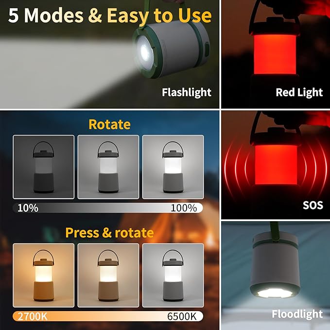4PK LED Camping Lantern Rechargeable, 800LM, 230Hours Runtime, 5 Modes Camping Light with Red