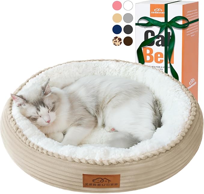 20in Camel Round Cat Dog Bed Gift for Large Medium Small Dogs Cats, Machine Washable Sleeping Sofa