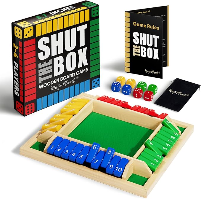 Classic Original Shut The Box Game, Math Dice Board Game for Family Night Classroom Travel, Wooden
