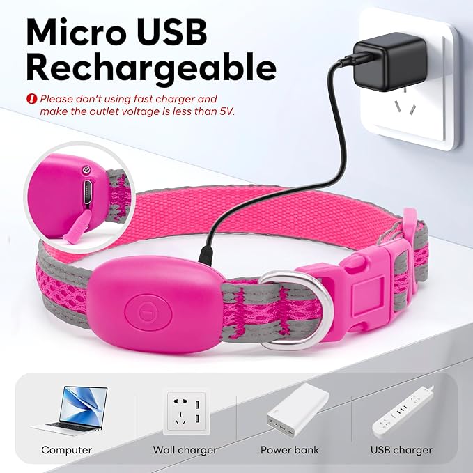 Flashseen LED Cat Collar,Light Up Dog Collar Rechargeable, Dog Lights for Night Walking