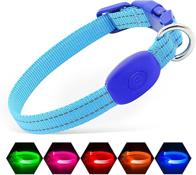 Illumifun LED Collar for Small Dogs - USB Rechargeable Dog Safety Collar Light, Adjustable Nylon