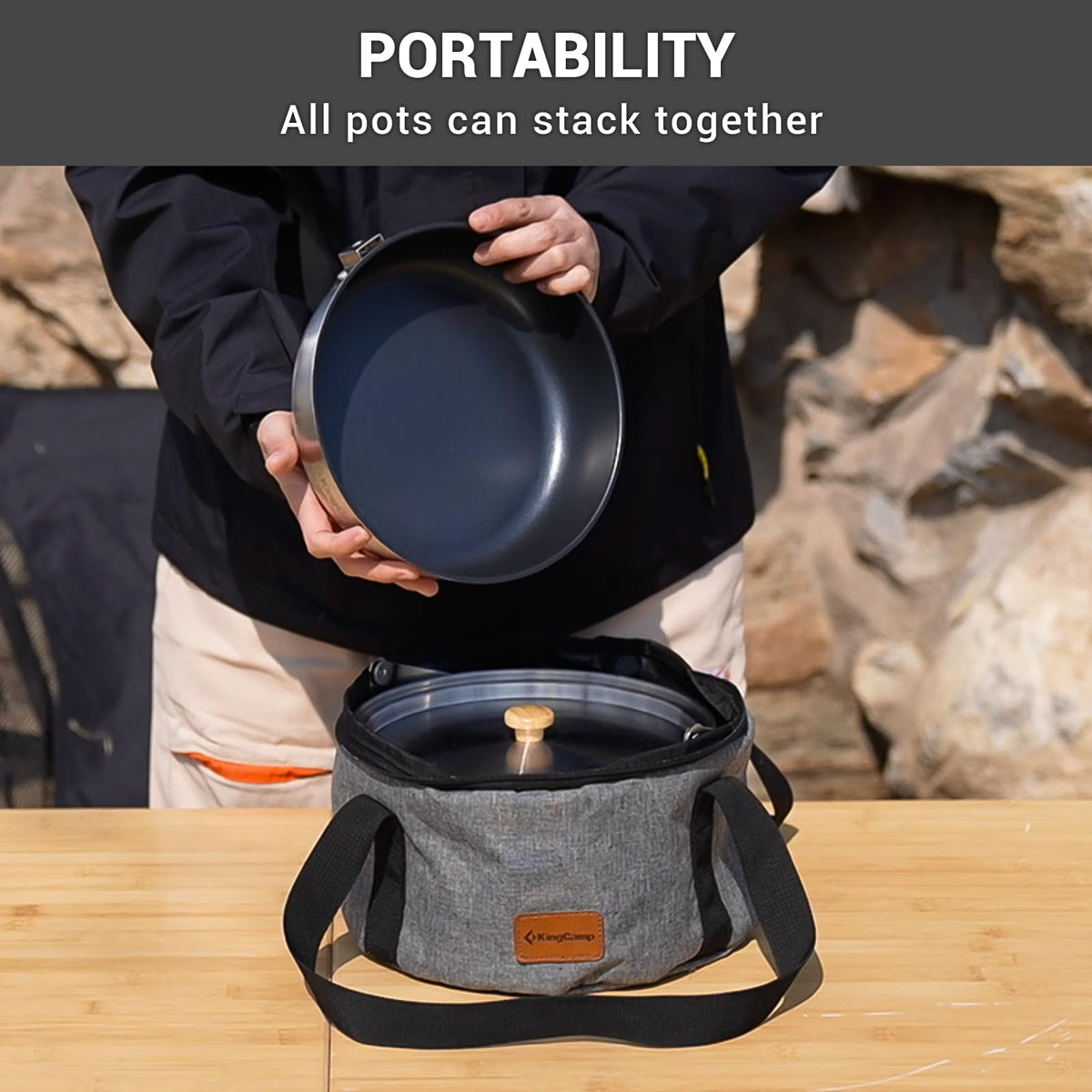 KingCamp Camping Cookware Set, 304 Stainless Steel Camping Pot for 4-6