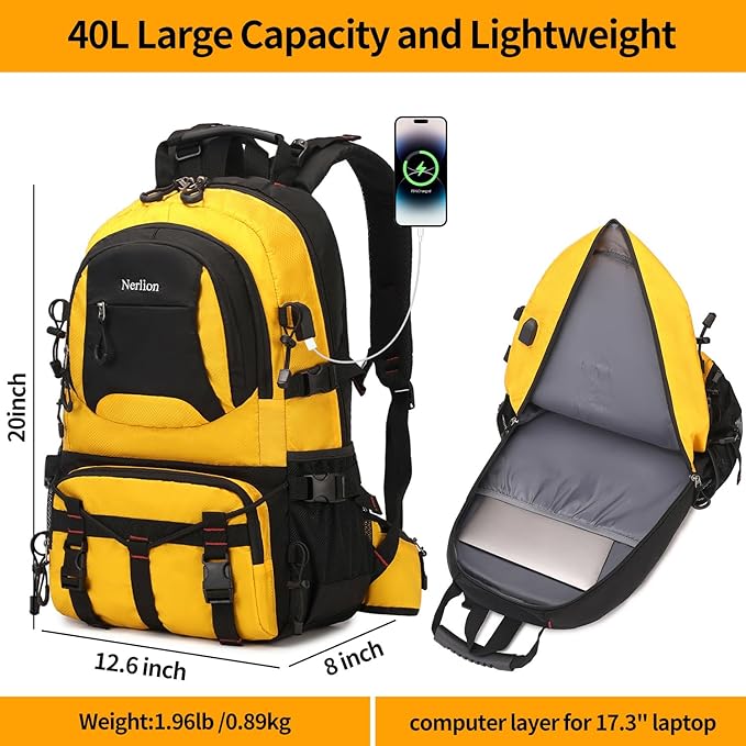 Nerlion 40L Hiking Backpack Travel Backpack for Men Women Camping Waterproof Outdoor Hiking Daypack