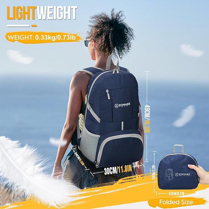 ZOMAKE Lightweight Packable Backpack 35L, Light Foldable Backpacks Water Resistant Collapsible