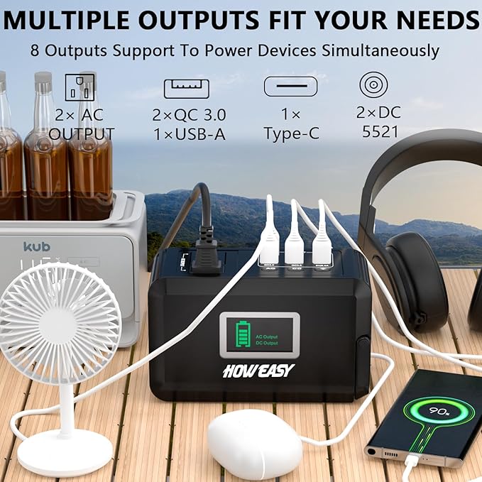 HOWEASY Portable Power Station, 24000mAh Camping Solar Generator, Portable Power Bank with 2 110V/