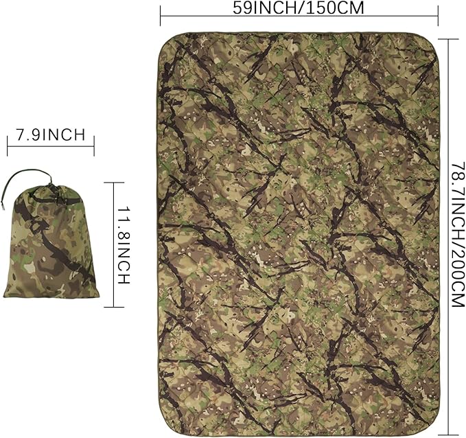 Poncho Liner Military Outdoor Camping Blanket for Travel, Beach, Grass, Picnic, Car Emergency