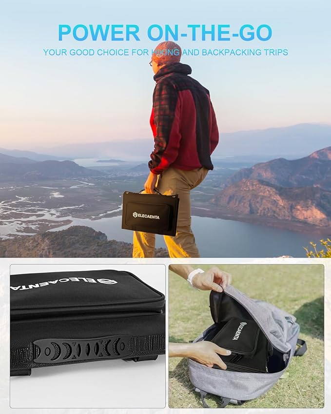 ELECAENTA 60W Portable Solar Panel, 45W USB C & QC 3.0 for Cellphone Tablet Camera Drones, 24% High