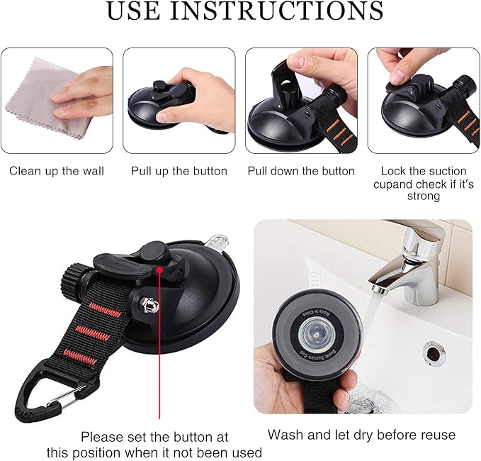 CONBOLA Suction Cup Hooks Heavy Duty 4 Pieces Car Camping Essentials Upgraded Tie Down Suction Cup
