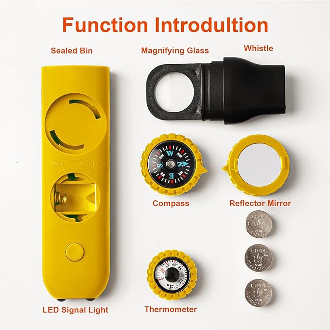 Emergency Survival Safety Whistle，Whistle for Kids with Lanyard,Compass,Thermometer,Ideal for