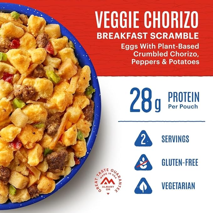 Mountain House Veggie Chorizo Breakfast Scramble | Freeze-Dried Backpacking & Camping Food | 6-Pack