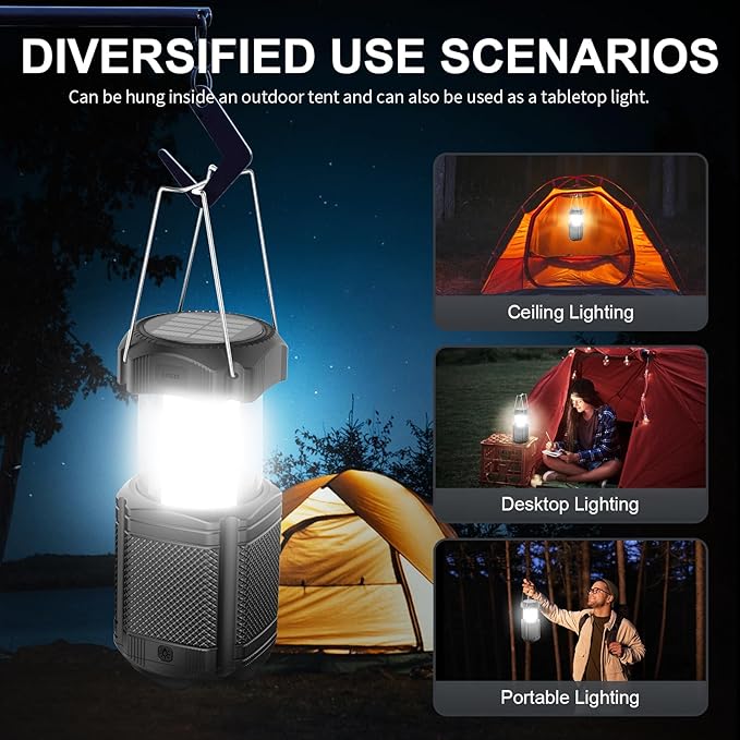 Camping Lantern 5000mAh Solar Hand Crank Telescopic LED Flashlight USB Charger for Power Outages