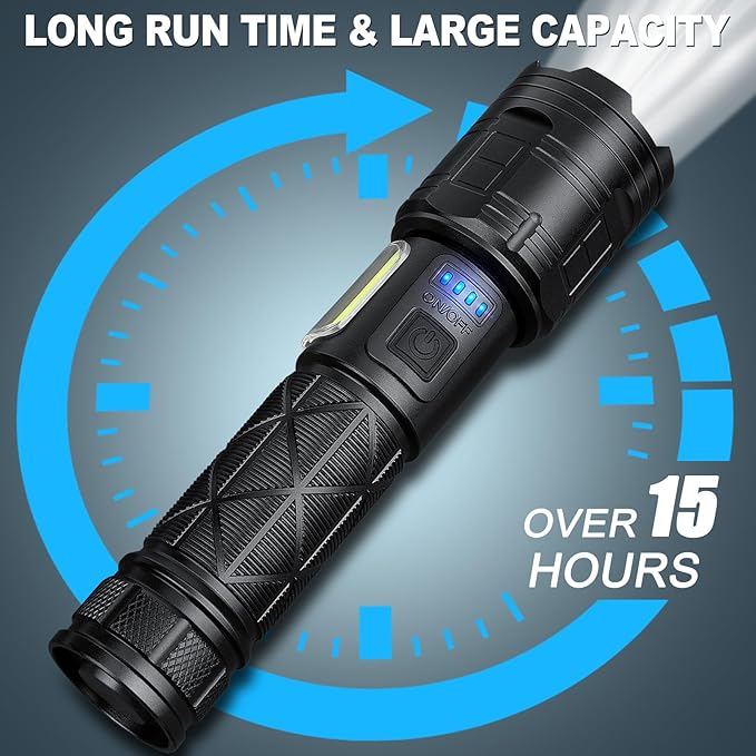 Cinlinso Rechargeable LED Flashlights 90000 High Lumens 2 Pack, Super Bright Flash Light with 7