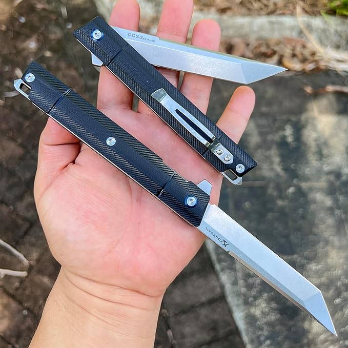 Flipper Pocket Folding Knife,DC53 Steel Blade and G10 Handle. With pocket clip and glass