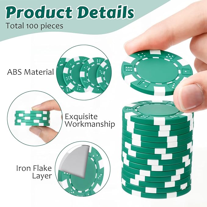 100 Pcs 11.5 Gram Poker Chips ABS Monte Carlo, 40 mm Bingo Chips Tokens Markers Blank Counting Bulk