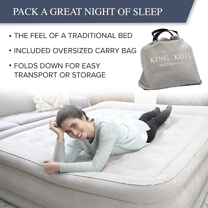 King Koil Luxury Built-in Pillow Top Queen Air Mattress with Built-in High-Speed Pump Best for