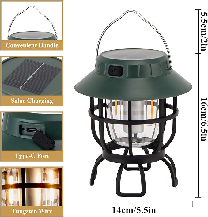 TRIROCKS Set of 2 LED Solar Camping Lantern Dimmable Rechargeable Lantern IPX3 Water-Resistant
