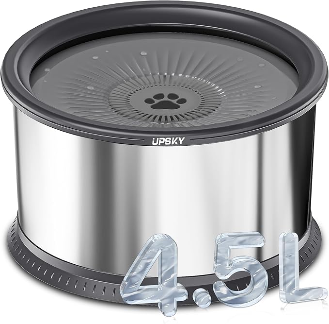 UPSKY 4.5L Dog Water Bowl,Large Capacity No Spill Dog Water Bowl,Stainless Steel Spill Proof Slow