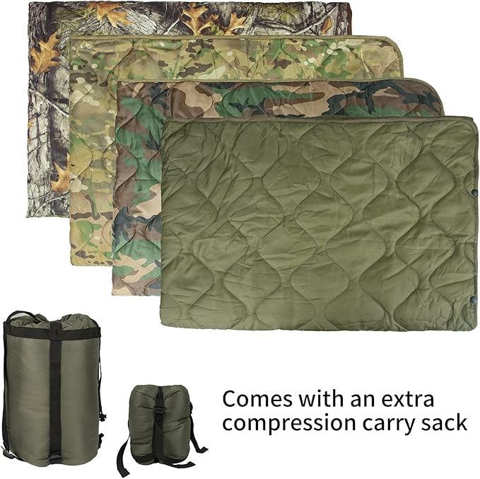 Poncho Liner Military Insulation Blanket Camo with Compression Carry Bag for Outdoors Hiking Jungle