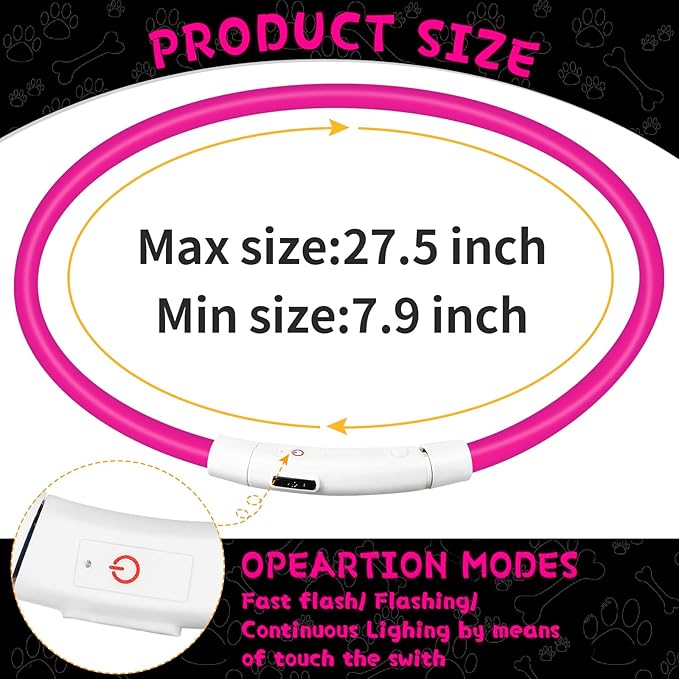 Weewooday 3 Pcs Dog Collar LED USB Rechargeable Lights Dog Necklace Collars Doggy Lights for Night