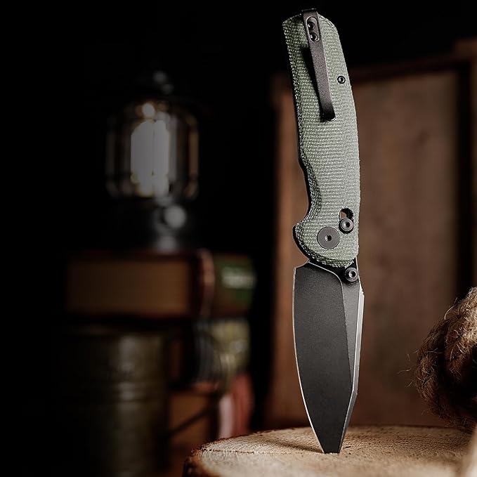 Folding Knives, 3.34??14C28N EDC Knife for Men, Pocket Knife with Clip,Thumb Stud,Micarta