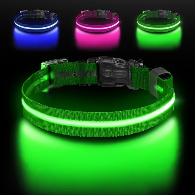 Light Up Dog Collar, Adjustable USB Rechargeable Glow in Dark Dog Collar ，Waterproof Dog Collars