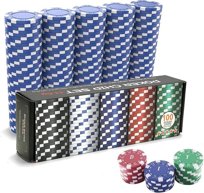 100PCS Blue Poker Chips, Casino Poker Chips Set, 11.5 Gram Plastic Poker Chips Clay Blank Game