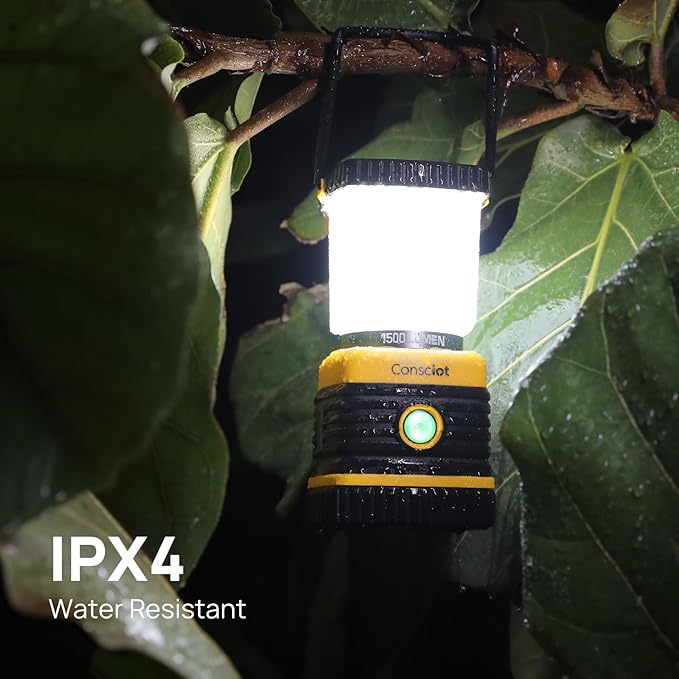 LED Camping Lantern, Consciot C02 USB-C Rechargeable Camping Lights, 1500LM, 5 Light Modes, Up to