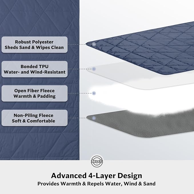 STOVER Waterproof Stadium Blanket – Portable Outdoor Camping Blanket for Travel, Picnics, or Sports