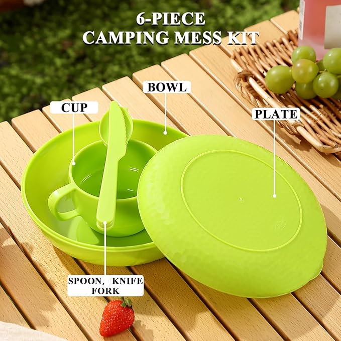 Berglander Camping Mess Kit with Bowl, Plate, Cup, Spoon, Fork, Knife and Carry Bag, Save Space