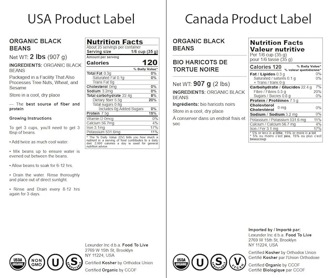 Food to Live Organic Black Beans, 2 Pounds ??Non-GMO, Whole Dried Beans, Sproutable, Vegan, Kosher