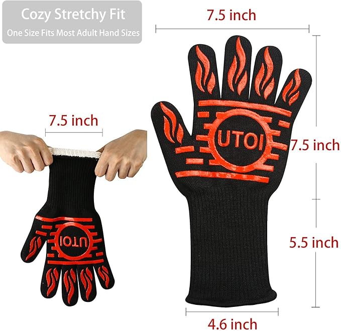 BBQ Grill Gloves Kit, 1472°F Heat Resistant BBQ Gloves, Meat Shredder Claws & Silicone Basting
