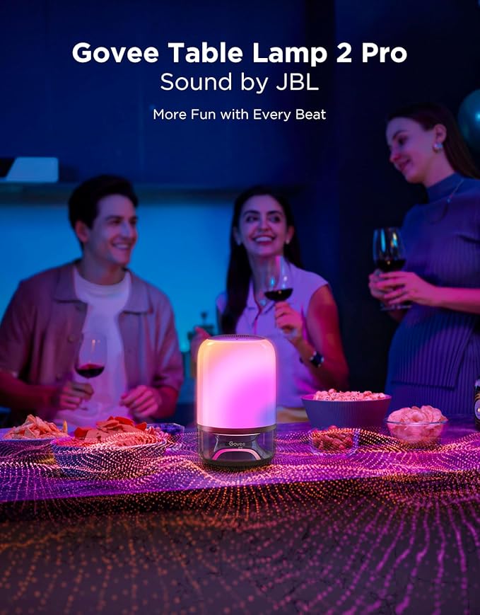 Govee Table Lamp 2 Pro x Sound by JBL, Smart Cordless Table Lamp with Speaker, Music-Light Sync, 16