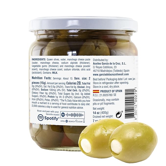 Manchego Cheese Stuffed Olives, Garcia de la Cruz, 14 oz