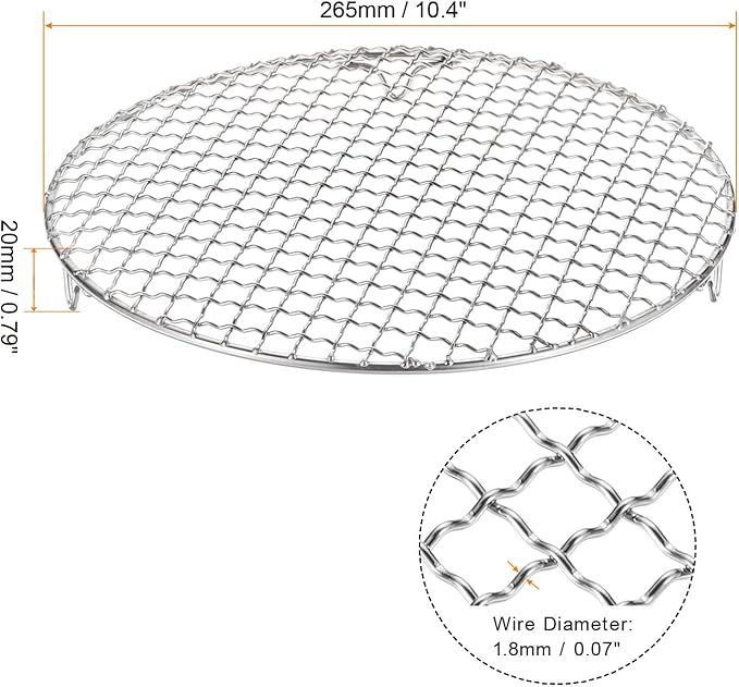 HARFINGTON 2pcs Round Cooking Rack 10.4-inch 201 Stainless Steel Cross Wire Barbecue Grill Net with