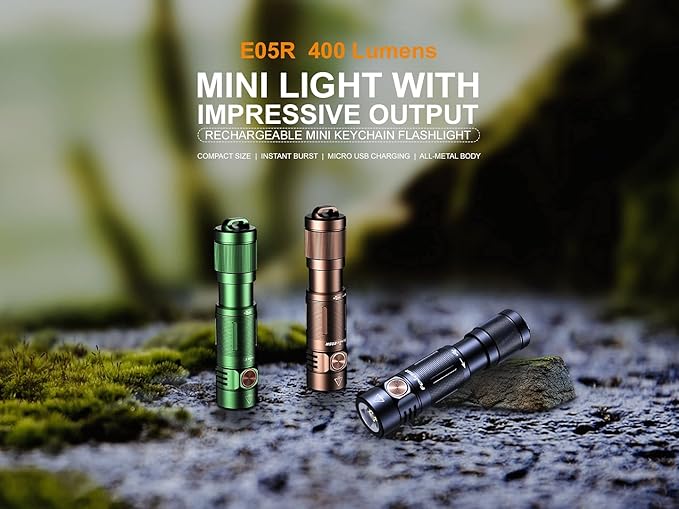 EdisonBright Fenix E05R 400 Lumen USB Rechargeable EDC Keychain Flashlight Charging Cable Carrying
