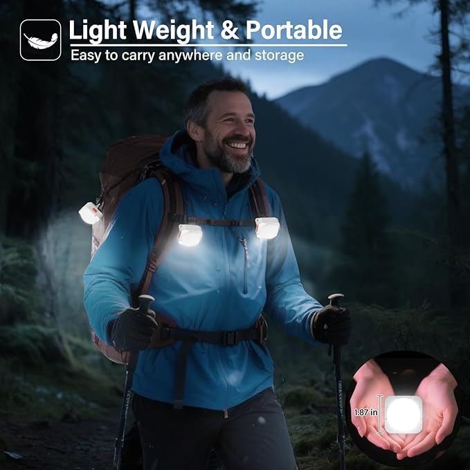 Rechargeable Camping Lights FLY2SKY 4Pcs White Tent Lights Mini Flashlight Portable LED Camping