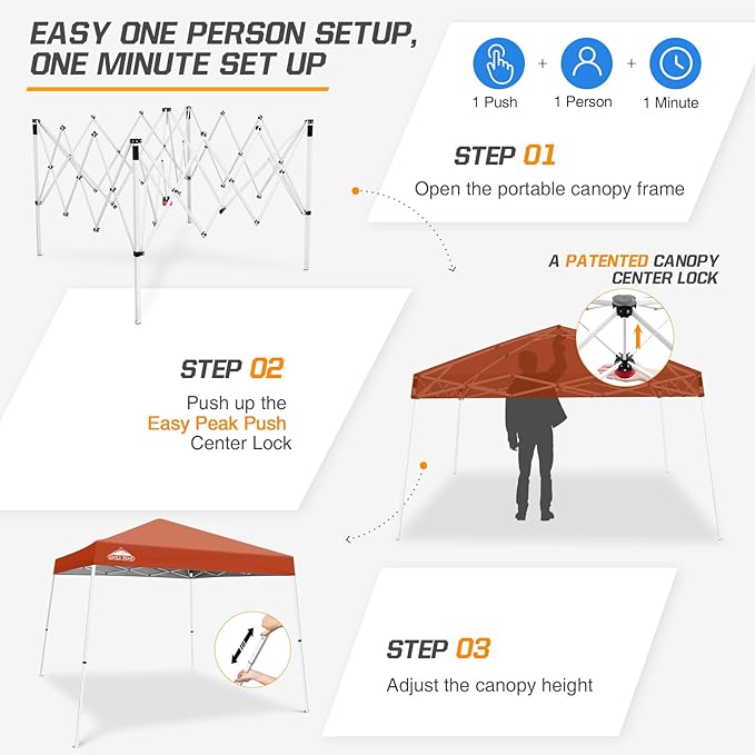 EAGLE PEAK 10x10 Slant Leg Pop-up Canopy Tent Easy One Person Setup Instant Outdoor Beach Canopy
