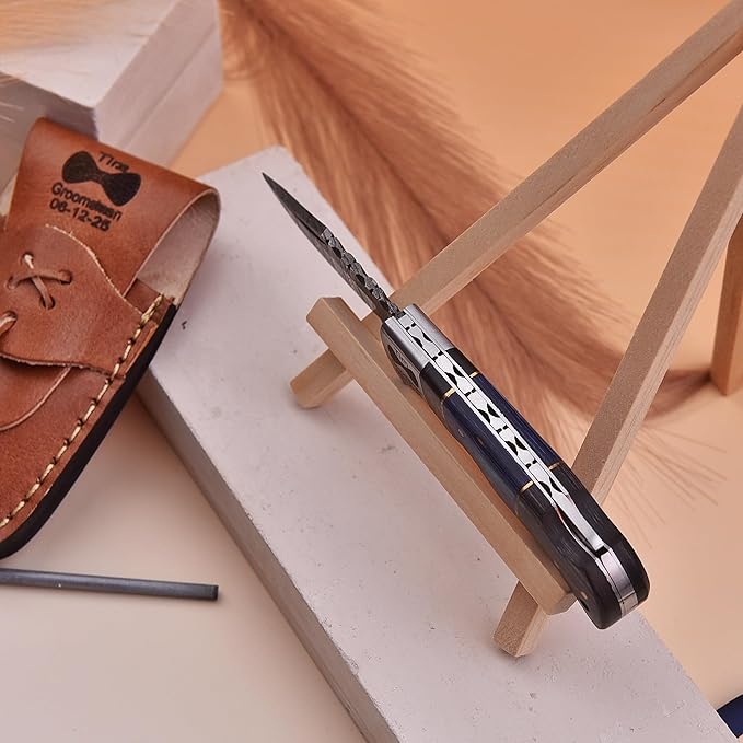 6.5' Personalized Engraved Damascus pocket knife for men Small folding knife for outdoor, camping