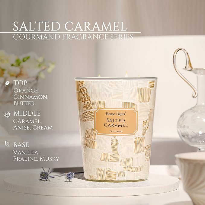 HomeLights Large jar Candle | 3-Wick Long-Lasting Scented Candles, 34oz Natural Soy Wax Candle for