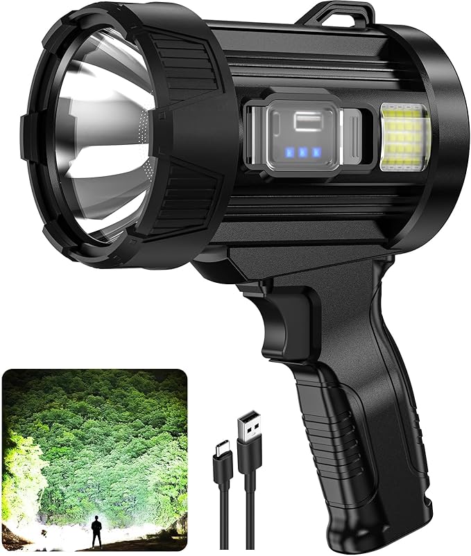 Rechargeable Spotlight, 99,000 Lumens Super Bright Handheld Led Flashlight, Outdoor Spot Light with