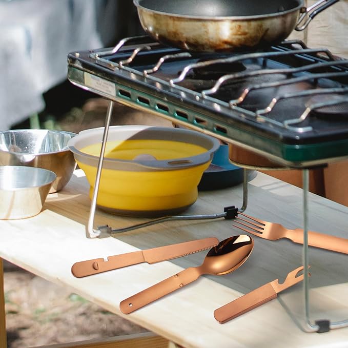 Camping Silverware Copper/Rose Gold Flatware Stainless Steel Eating Utensils Set Travel Portable