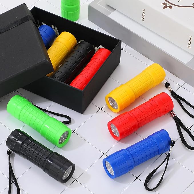 Riakrum 60 Pack 9 LED Flashlight Bulk Small Plastic Handheld Flashlights with Lanyard for Home