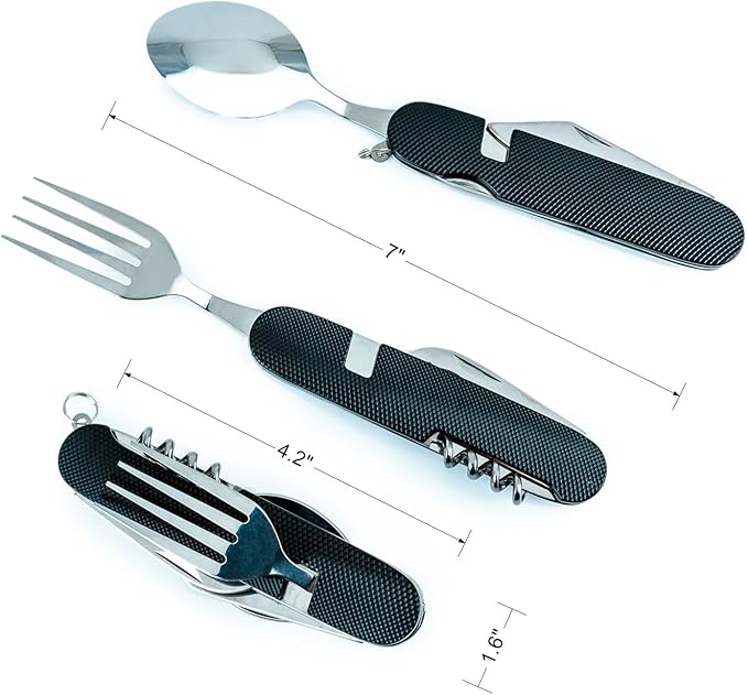 Cluck 6-in-1 Multi-Function Camping Utensil Flatware Set Detachable Spoon Fork Knife Combo Mess Kit